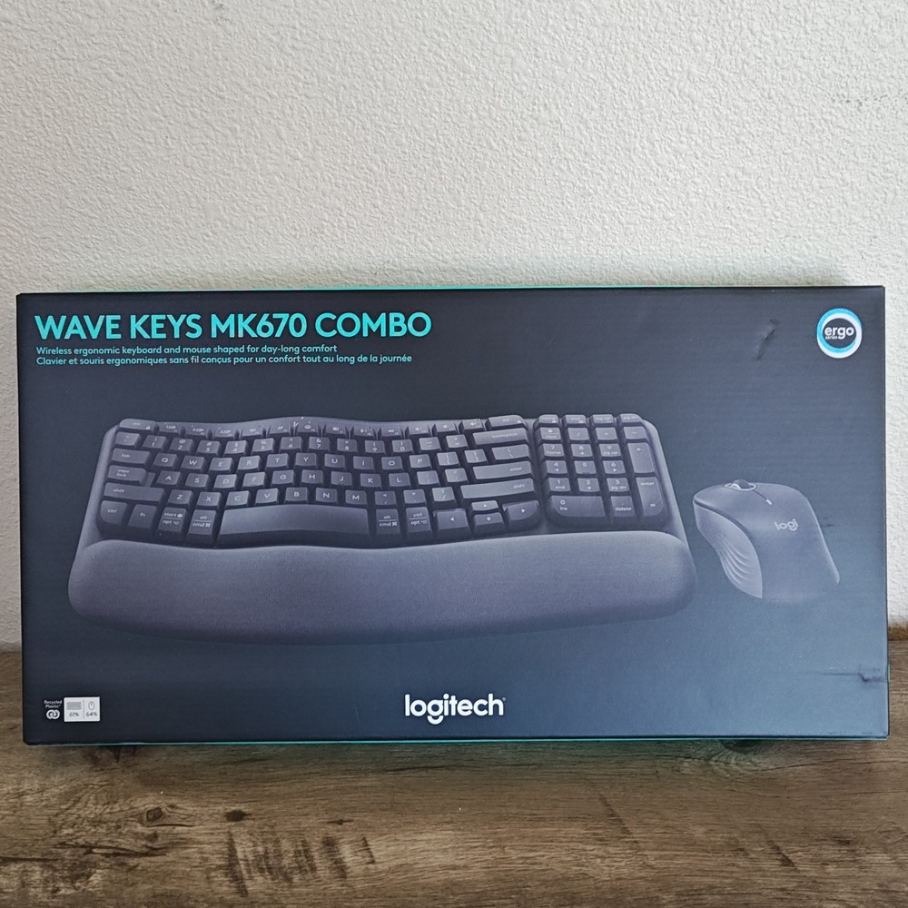 Logitech Wave Keys MK670 Combo Wireless Ergonomic Keyboard Mouse Graphite NEW